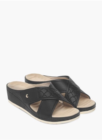 Buy Women Textured Slip-On Cross Strap Sandals in UAE