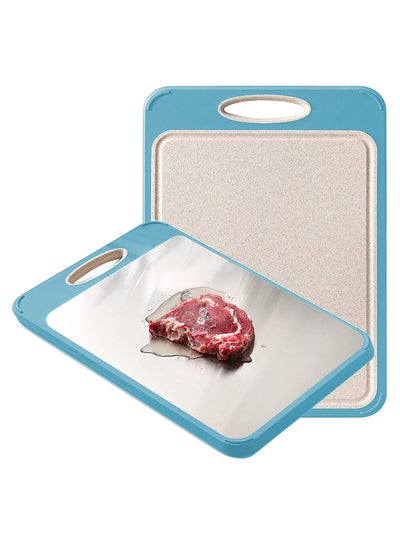 Buy Chopping Cutting Board Double-Sided for Kitchen with 304 Stainless Steel and Plastic for Meat Vegetable Fruit, Non-Slip Easy Clean Large Size - Blue in UAE