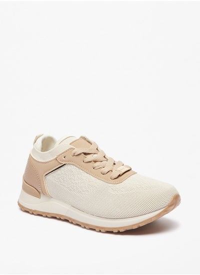 Buy Womens Textured Low Ankle Sneakers with Lace Up Closure in UAE