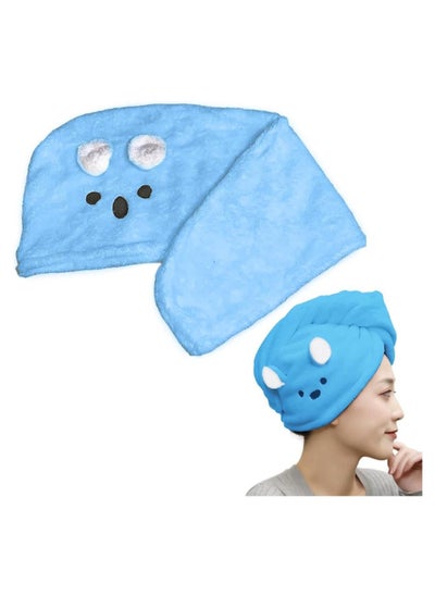 Buy hanso Hair Drying Cap Microfiber Rabbit-Shaped - Quick Drying, Gentle Care, and Fun Design hair turbans for wet hair, curly hair, hair drying towel (Blue) in Egypt