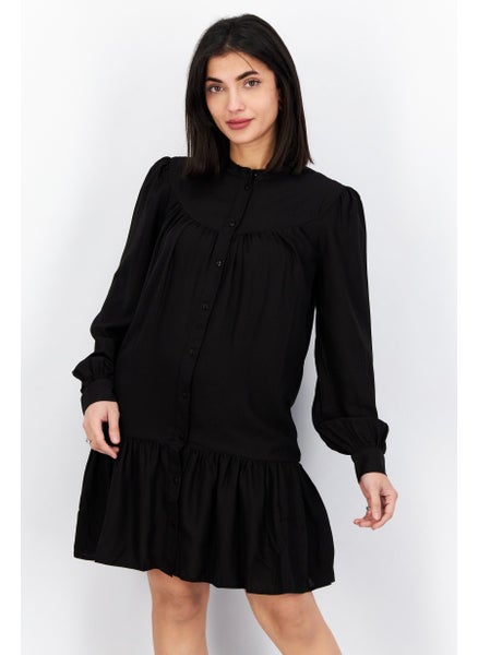 Buy Women Long Sleeve Solid Mini Dress,Black in Saudi Arabia