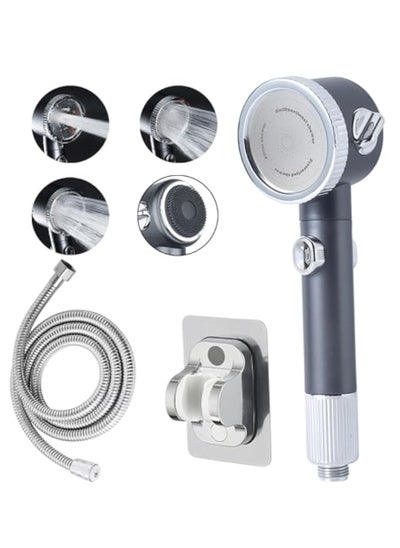 اشتري High Pressure Shower Head, Shower Head with Handheld, 3 Spray Modes, Handheld Shower Head with Skin Massager, One Key On Off, Water Saving, with Stainless Hose and Adjustable Self-Adhesive Braket في السعودية