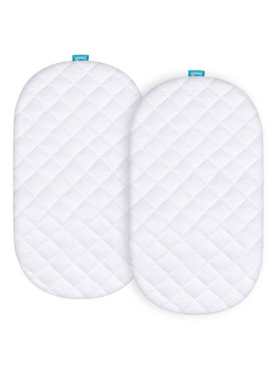 Buy Waterproof Mattress Protector Quilted Mattress Cover For Moses Basket Mattress & Silver Cross Stroller Bassinet Mattress 2 Pack Ultra Soft Viscose Made From Bamboo Terry Surface White in Saudi Arabia