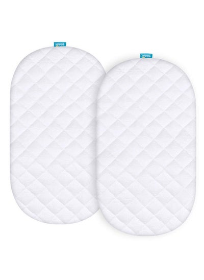 Buy Waterproof Mattress Protector Quilted Mattress Cover For Moses Basket Mattress & Silver Cross Stroller Bassinet Mattress 2 Pack Ultra Soft Viscose Made From Bamboo Terry Surface White in Saudi Arabia