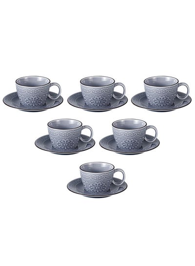 Buy 12-Piece Porcelain Cup With Saucer Set 125ML Grey in Saudi Arabia
