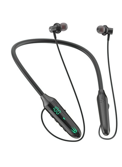 اشتري New neck mounted digital display gaming wireless Bluetooth headset with long battery life in-ear wireless sports Bluetooth headset (black) في السعودية