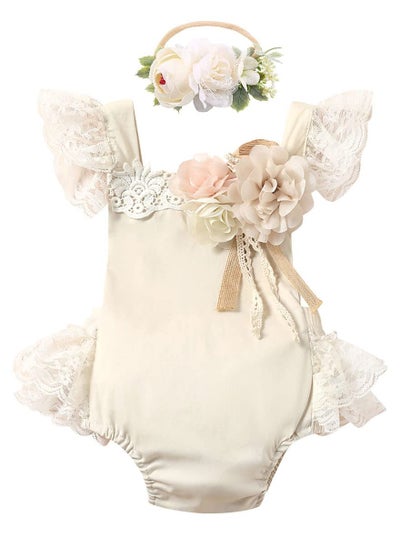 Buy Baby Girl Lace Romper First Birthday Cake Smash Outfit, Toddler One-Piece Bodysuit with Flower Headband, Ruffle Boho Princess Tulle Dress, Half 1st 2nd Birthday Photoshoot Clothes, 0-24 Months (70CM) in Saudi Arabia