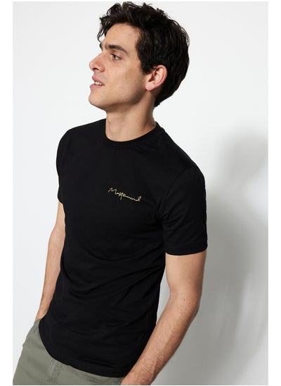 Buy Black Men's Slim/Narrow Cut Small Text Printed  Short Sleeve T-Shirt in Egypt