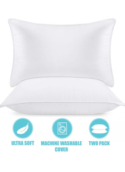 Buy 2-Piece Solid Color Soft Hotel Pillows (1000G Each) Queen for Back Stomach or Side Sleepers White 50X75cm in Saudi Arabia