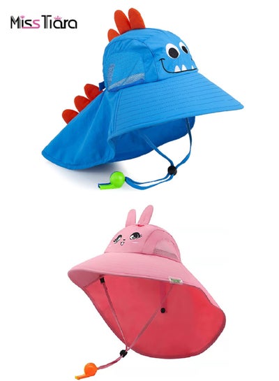 Buy 2 Pcs Kids Bucket Hat UPF50+ Sun Protection Sun Visor Hat Large Brimmed Beach Hats with Mesh and Adjustable Chin Strap Fisherman Hat for Boys Girls 3-8 Year in UAE
