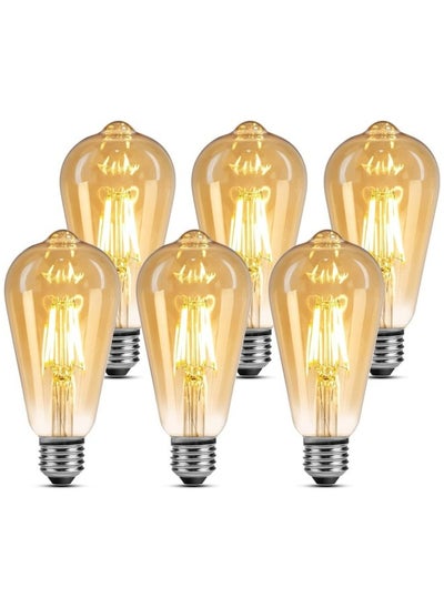 Buy Vintage E27 Edison Bulbs LED Light Bulbs 40W Equivalent,2200K Warm White,Antique Amber Glass Decorative Bulbs,ST64 4W LED Filament Bulbs,Pack of 6,Yellow Light in UAE