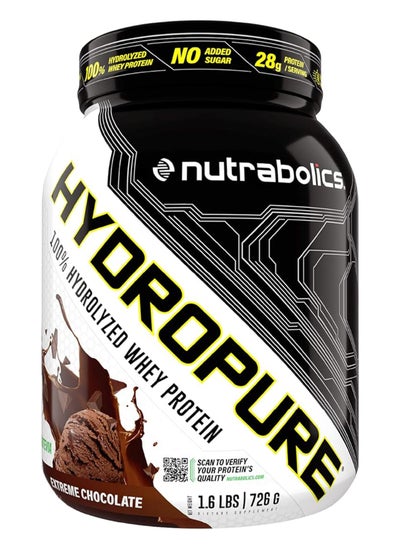 Buy Hydropure 100% Hydrolyzed Whey Protein Extreme Chocolate 28G Protein/Serving 1.6Lbs in UAE