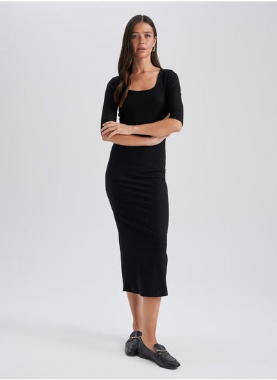 Buy Rib Square Neck Bodycon Midi Dress in Saudi Arabia