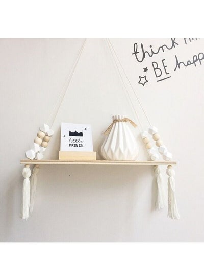 اشتري Wall Hanging Shelf, Nordic Style Colorful Beads Tassel Wooden Rope Hanging Floating Shelves Wall Board Storage Rack for Children Room Kids Bedroom Living Room Kitchen Decoration (White) في السعودية