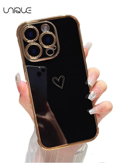 Buy Compatible with iPhone 16 Pro Max Case，Love Heart Plating Electroplate Elegant Case Camera Protector Soft TPU Shockproof Protective Back Cover iPhone 16 Pro Max Case - Black in UAE