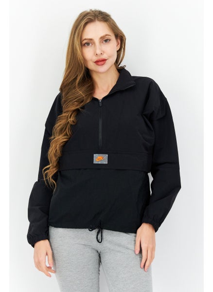 Buy Women Loose Fit Long Sleeves Running Jacket, Black in Saudi Arabia