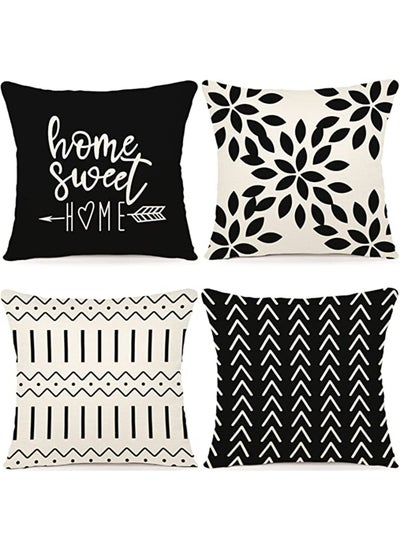 Buy 1 Set of 4 Type Modern Sofa Throw Pillow Cover Decorative Outdoor Linen Fabric Pillow Case for Couch, Bed, Car Home Sofa Couch Decoration 45x45cm Black in Saudi Arabia