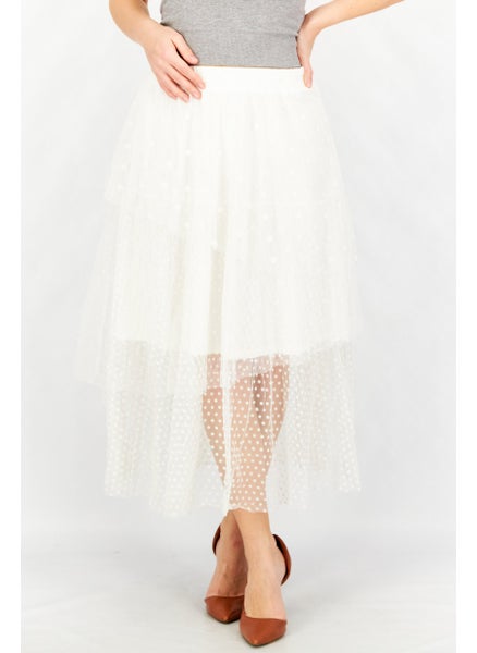 اشتري Women Polka Dots Midi Skirt, White/Off White في الامارات