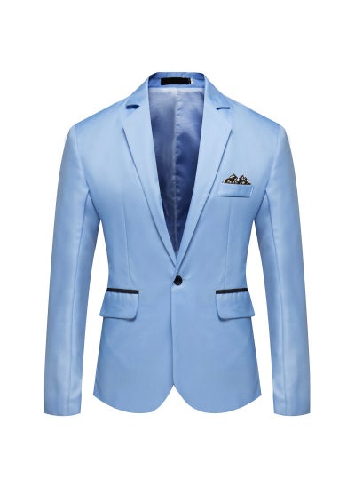 Buy Foreign Trade Amazon New Mens Slim-fit Single-breasted Suit Youth Fashion Casual Wedding Banquet Dress Jacket Sky Blue in UAE