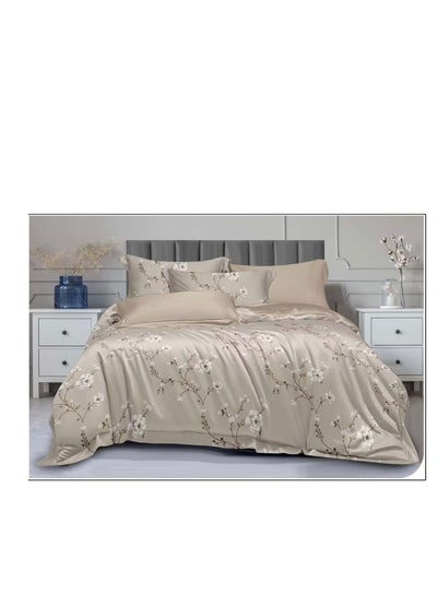 Buy King Size Stylish Comforter Set, 100% Cotton Multicolor, Fitted Bedsheet 6Pcs set, 220x240cm white in UAE