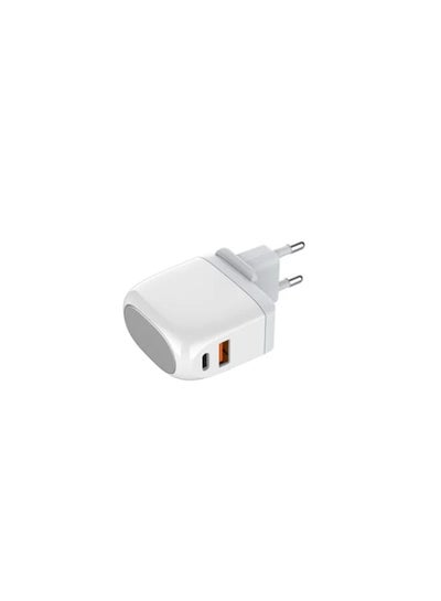 Buy A2522C High Quality EU Plug Super Fast Charger Dual Port (Type-C & USB) 30W With Type-C To Type-C Charging Cable - White in Egypt