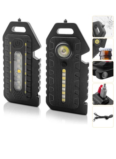 اشتري LED Small Flashlight, 2 Pcs Bright Rechargeable Keychain Flashlights 3 Light Modes Portable Magnetic Pocket Light with Hanging Rope Bottle Opener Window Breaker Whistle for Fishing Camping في الامارات