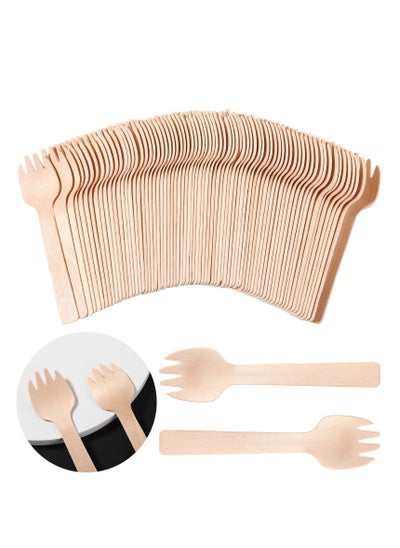 Buy Wooden Forks Disposable, 100 Pieces Mini Forks Small Forks Bulk Appetizer Compostable Forks, Wear Resistant, Cutlery Mini Utensils Cake Fork for Carnival Birthday Party Picnic Party Supplies in UAE