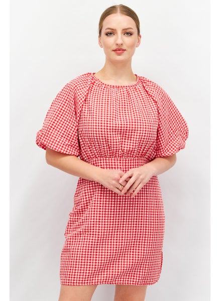 Buy Women Gingham Mini Dress, Red/White in UAE