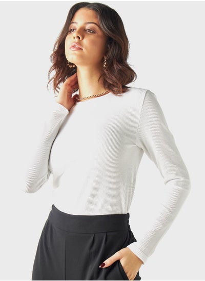 اشتري Crew Neck Ribbed Top في الامارات