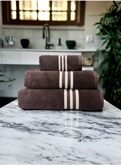 Buy White Rose Premium Quality Bath Towel - Luxuriously Soft, Quick Dry, Max Absorbent Bathroom Towel And Face Towel Set Of 3 - Brown in Saudi Arabia