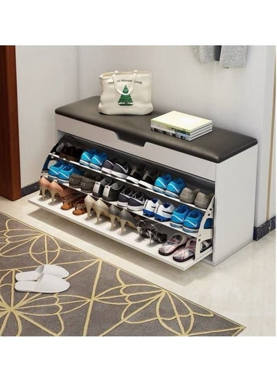 Wooden Shoe Bench Tipping Bucket Shoe Cabinet with Seat Cushion Shoe