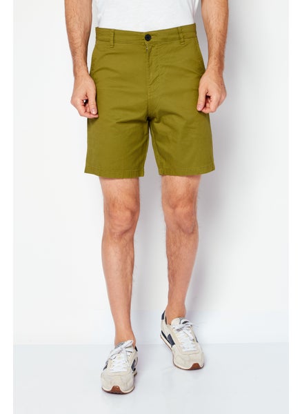 Buy Men Solid Basic Short, Olive in Saudi Arabia