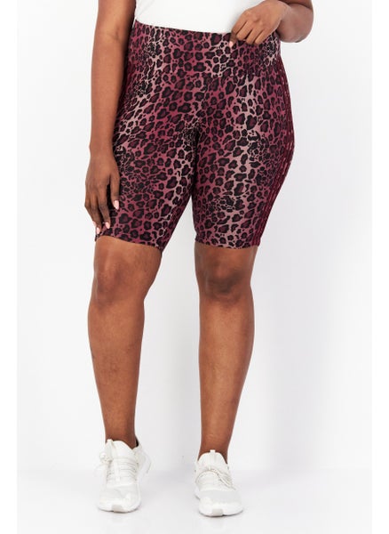 اشتري Women Plus Size Animal Print Training Short, Maroon Combo في الامارات