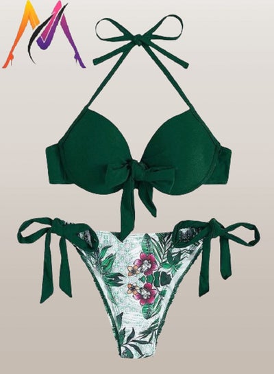 Buy Women's lingerie (bikini) set, two pieces, floral print, decorated with bow in Egypt