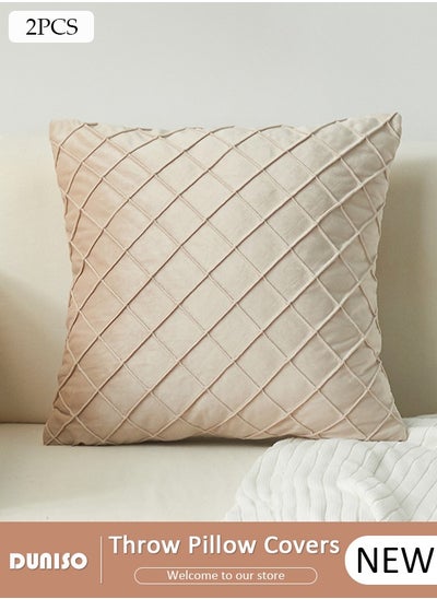 اشتري 2 Packs Throw Pillow Covers, Couch Pillows Cushion Cove with Sturdy and Discrete Zipper Opening, 2 Neutral Decorative Textured Cushion Case, Soft Stripe Covers for Living Room Couch Bed Sofa في السعودية