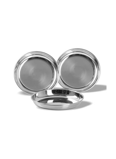 Buy 6-Pieces Stainless Steel Halwa Plate Set Small Snacks and Dessert Plate Serveware Mirror Finish Silver in UAE