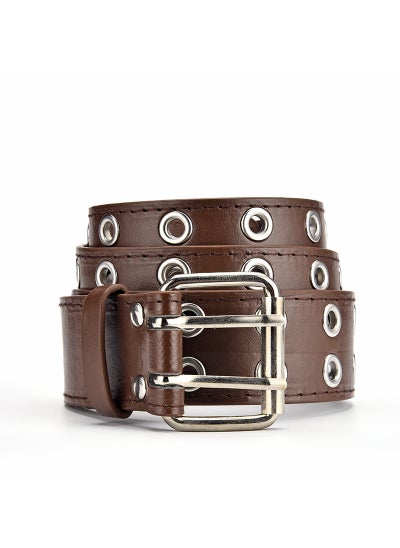 Buy Hollow Breathable Double Prong Belt for Men and WomenCoffee Coffee in Saudi Arabia