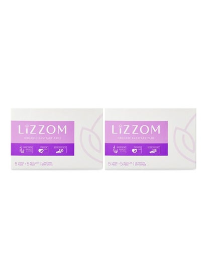Buy LiZZOM Ultra thin (Pack of 2) Mix Pads with wings (10 large_10 Regular pc) Dry feel | Plastic free | Antibacterial | Odor & Rash free. in UAE
