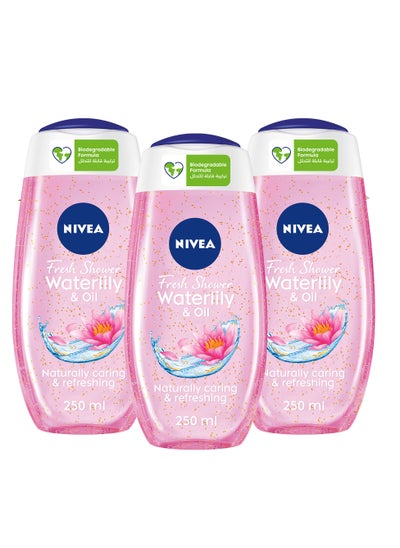 اشتري Shower Gel Body Wash Waterlily And  Oil With Caring Oil Pearls And Waterlily Scent Pack of 3 في الامارات