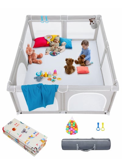 Buy Baby Playpen, Baby Playpen with Foam Play Mat, 180*200cm Large Baby Safety Activity Center with Non-slip Base, 60 Balls, 2 Pull Rings (Gray) in Saudi Arabia