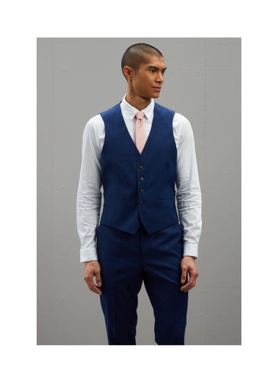 اشتري Slim Fit Blue Texture Waistcoat في الامارات