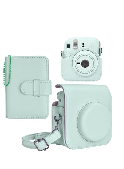 اشتري Instant Camera Case Compatible with Instax Mini 12, PU Leather Bag with Pocket, Adjustable Shoulder Strap  (Pure Green) في السعودية