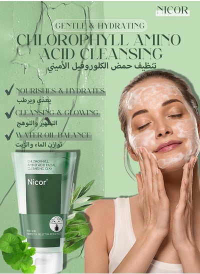 Buy Natural Face Wash With Chlorophyll Amino Acid Delicate Soothing & Repairing Facial Cleanser Mud-Deep Cleansing-Blackhead Remover Facial Cleanser For All Skin Types-Fine And Clear Pores Delicate Skin in Saudi Arabia