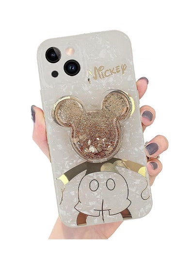 اشتري Compatible with iPhone 14 Cartoon Case, Mickey Mouse with Quicksand Cell Phone Holder Strap Soft TPU Shockproof Protective White في الامارات