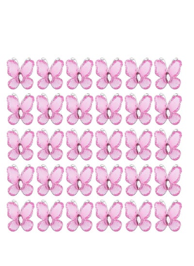 Buy 50 Pack Sheer Mesh Wire Glitter Butterfly Butterfly with Gem for Home and Wedding Decoration Party Wall Decorations (Pink) in UAE