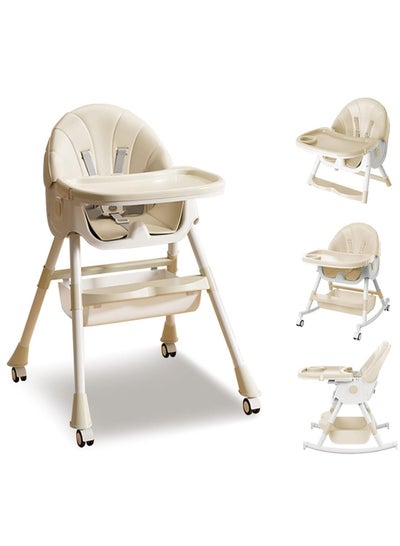 Buy Baby High Chair, 4-in-1 Folding Tilt Feeding Seat Height Adjustable Child Feeding Chair, Multifunctional Baby High Chair with Removable Double Compartment Panel in Saudi Arabia