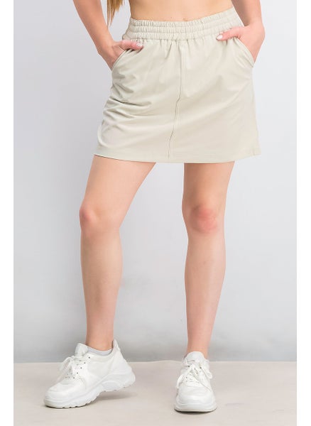 اشتري Women Pull On Solid Basic Skort With Hidden Short, Beige في السعودية