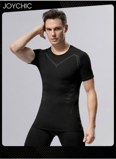 Buy Sports Men's Quick-drying High-elastic Tights Fitness Short-sleeved Basketball Running Training T-shirt Black in UAE