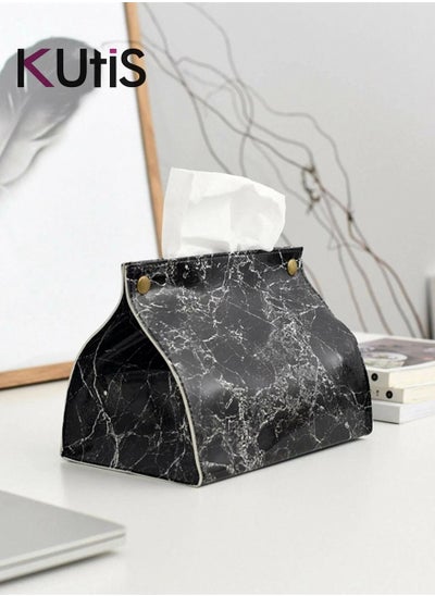 Buy Leather Material Tissue Storage Box Marble Pattern in UAE