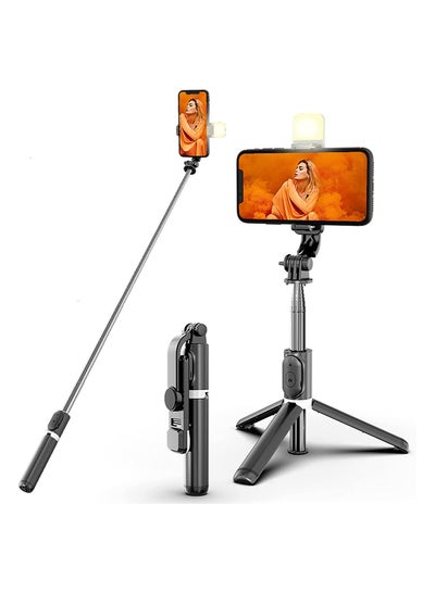 اشتري Portable Selfie Stick Tripod with Light with Detachable Bluetooth Remote,41 Inch Extendable Tripod Compatible with IPhone 13 Pro/12/11 Pro/Max/XS/XR/X في الامارات